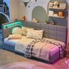 UwvEranthropy Letto angolare imbottito 90x200 cm con illuminazione a LED e USB-C, divano letto a L con 2 cassetti e ripiano contenitore, letto funzionale con base a doghe