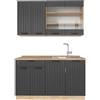 Vicco Cucina monoblocco Fame-Line, Grigio scuro, 140 cm, PL Rovere, per la libera combinazione con moduli cucina aggiuntivi