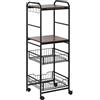 HOMCOM Carrello da Cucina con 2 Cesti Estraibili in Metallo, 2 Ripiani in Legno Truciolato e Ganci Laterali, 40x38x111cm