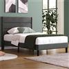 Merax Letto imbottito singolo, 90 x 200 cm, con rete a doghe e testiera, rivestimento in tessuto di lino, colore: grigio scuro, design moderno senza tempo, letto per ragazzi