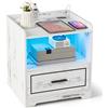 COSTWAY Comodino con LED 45 x 40 x 50 cm, Tavolino Moderno con 1 Porte USB e 1 Type-C, Mobile con Ripiano Aperto e Cassetto, Luci a Colori Variabili (1, Bianco)