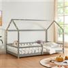 [en.casa] Letto a Forma di Casetta per Cameretta Con Sbarre - Piazza e Mezza per Bambini - Struttura in Legno di Pino 120 x 200 cm Grigio