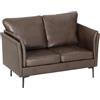 HOMCOM Divano 2 Posti Imbottito in Tessuto Effetto Pelle Traspirante con Braccioli Alti Curvi e Cuscini, Divanetto Salvaspazio Moderno per Soggiorno, Salotto e Studio, 137x72x88 cm, Marrone Scuro