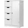 BAKAJI Mobile Armadietto Bagno 4 Cassetti e Anta con 2 Ripiani Interni Mobiletto Cassettiera Multiuso in Legno MDF Bianco Dimensione 55 x 81 cm