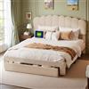 UTTQEW Letto capitonné 160x200cm, Letto matrimoniale con cassetto portaoggetti e porta USB, Letto contenitore con rete a doghe e testiera regolabile in altezza, Teddy Velours, Beige (Beige, 160 x 200)