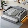 Huayz Divano letto estraibile 140 x 200 cm con LED e rete a doghe in legno, letto imbottito in lino, per bambini, ragazzi e adulti, senza materasso (grigio)