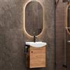 Planetmöbel Set di mobili da bagno lavabo con mobiletto 45 x 60 x 33 cm, specchio con illuminazione 50 x 90 cm per WC ospiti, rovere oro
