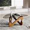 AuraFurn Tavolino triangolare in vetro, tavolino moderno con base triangolare in legno massiccio e vetro temperato ispessito, tavolino d'appoggio, tavolino da caffè particolare per soggiorno e ufficio, 82 x 57