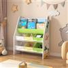 [en.casa] Scaffale per Cameretta con Contenitori Morbidi per Libri e 6 Cassetti Pieghevoli (AxLxP) 74 x 62 x 26,5 cm Mobile a Misura di Bimbi - Decorazione Dinosauro - Verde/Giallo