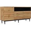 Azkoeesy Credenza Buffet con Struttura in Metallo, 3 Ante, Ampio Spazio di Archiviazione, Design Salvaspazio e Montaggio Semplice, 160 x 76 x 35 cm, Natura, per Soggiorno, Sala da Pranzo, Cucina