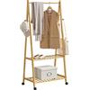 [en.casa] Stand Appendiabiti in bambù su 4 Rotelle Organizzatore Guardaroba per Ingresso Camera da Letto Porta Abiti con Barra 4 Ganci 2 Ripiani Struttura a Doghe 152 x 69,5 x 44 cm - Color Naturale