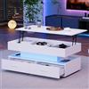 Goeria Tavolino idraulico regolabile in altezza, 100x50x44 cm, illuminazione LED, controllo APP Bluetooth, 2 cassetti e spazio aperto, tavolino da caffè bianco sollevabile