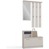 ARREDO DA CASA Mobile Ingresso Moderno con Specchio, 6 Ganci Regolabili, Scarpiera a Ribalta 8-9 Paia e 2 Vani - Nobilitato Bordi ABS - In Diversi Colori MIT1 (Beige)