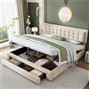 Ctastay Letto Imbottito 180 x 200 Matrimoniale per Adulti con Contenitore Sottoletto, Cassetti, Doghe e Telaio in Legno, Velluto Beige Senza Materasso