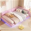 BNUZ Letto a giorno, 140 x 200 cm, divano letto, letto con rete a doghe (senza materasso), 16 colori, luce ambientale, porta USB, tipo C, materiale comodo, finta tessuto, rosa