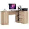 AKORD Scrivania ad Angolo B-20 | 3 cassetti, 2 Ripiani e un Ripiano con Anta | Scrivania ad angolo per l'ufficio in casa | 155x77x85 | 60 kg | Rovere Sonoma