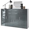 Vladon Highboard Aron Sideboard with 2 drawers and 4 doors with a total of 8 compartments behind, bianco opaco/grigio lucido (166.5 x 106.5 x 35 cm)
