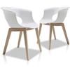 BERARDI Set 2 sedie Natural Wood Chair, Sedia Design con Scocca in Policarbonato, Struttura in Legno Massello, 77x58x60 cm, per Sala da Pranzo e Uffici (Bianco)