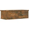 Homgoday Mensola da parete con cassetti, mensola sospesa da parete con 2 cassetti, mensola portaoggetti per corridoio, mobile TV sospeso mobile soggiorno rovere fumé 60 x 26 x 18,5 cm legno