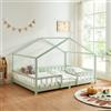 [en.casa] Letto per Cameretta a Forma di Casetta con Barriera di Protezione Letto Piazza e Mezza Montessori per Bambini Struttura in Legno di Pino 120 x 200 cm Menta Verde/Bianco