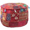 Sophia-Art Sophia Art Pouf Decorativo Indiano Ricamato Patchwork Pouf Indiano Confortevole Pavimento in Cotone Cuscino Pouf ottomano, Disegni Indiani Pouf Patchwork Etnico (Red, 18x13)
