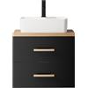 UEV Mobile Bagno 60CM con Lavabo in Stile Rustico,Lavandino con Mobiletto da Parete, Mobiletto Bagno Sospeso Impermeabile e Resistente, Nero
