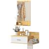 HOMCOM Set Mobili Ingresso con Specchio, Mobiletto a Parete con Cassetto e 2 Ripiani Aperti per Soggiorno, Camera da Letto, Ingresso, Legno Naturale