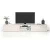 WHOUS Mobile Porta TV EGYPT per Soggiorno con 2 Ante a Ribalta e 2 Ripiani in Vetro, Mobile Tv per Salotto in Legno, 240x38x35 cm, Bianco Laccato Lucido