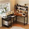 YOUDENOVA Scrivania Gaming con Pannello Forato e Libreria Tavolo Salvaspazio con Cassetti Scrivania Angolare Reversibile con LED e Prese 135x90x152cm Nero