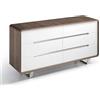 AC ANGEL CERDÁ Ángel Cerdá - Cassettiera in Legno di Noce e Bianco Lucido - Mobile con Sei Cassetti Soft-Closing e Gambe in Acciaio Cromato - Cassettiera Moderna e Funzionale per Camera da Letto - 140 x 39 x 70 cm