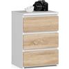 AKORD | Comodino CL-3 con 3 Cassetti | per il soggiorno, la camera da letto, il guardaroba, l'ufficio e lo studio | Design moderno e funzionale | 35 x 40 x 57 cm, 26 kg | Blanc | Chêne Sonoma