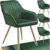 tectake® Sedie da Pranzo Effetto Velluto Trapuntato, Elegante, Imbottitura Schiuma Alta Densità, Gambe in Acciaio, Montaggio Semplice - Verde Scuro/Oro, 4 Sedie