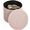 HOMCOM Puff contenitore, panca contenitore pieghevole, 35 L, 38x38x38 cm, rivestimento in velluto, baule contenitore rotondo, carico 120 kg, sgabello per soggiorno, camera da letto, ingresso, rosa