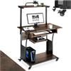 tectake® Scrivania, Tavolo in stile Industriale, Inserto per Tastiera, Scrivania gaming, Quattro ruote girevoli, struttura in acciaio verniciato - 80x65,5x130,5 cm - Legno scuro industriale