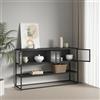 [en.casa] Credenza Bassa con Vetrine Mobile Buffet con Ante in Vetro Scanalato e Ripiano Inferiore Sideboard per Soggiorno Sala Pranzo 150x38x90 cm Nero