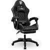 IBK Sedia da Gaming Ergonomica Professionale, similpelle, cuscino supporto lombare, regolabile in altezza, schienale reclinabile, pistone a gas classe 3, Poltrona Ufficio PC (Black)