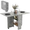 HOMCOM Tavolo da Pranzo Pieghevole, Tavolo Cucina a Ribalta con Ruote a Freno per 4-6 Persone, Scrivania Richiudibile con Ripiani, per Soggiorno, 140x80x74 cm, Grigio Cemento