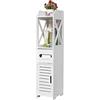 HUOLE Armadietto Bagno indipendente Portarotolo Carta Igienica Bianco, in Legno organizer da bagno con ripiano regolabile, piedini impermeabili, per piccoli spazi, 15 * 15 * 80cm-Bianco