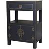 PALAZZO INT Comodino cinese Madame Wong nero - autentico stile Ming, 2 ante e 1 cassetto, legno/MDF, raccordi in metallo anticato, mya019 Palazzo esclusivo