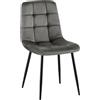CLP Sedia da pranzo imbottita Antibes, sedia da cucina in velluto con schienale e struttura in metallo nero, portata 150 kg | Colore grigio scuro