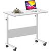 SogesHome Tavolo per computer portatile, 80 x 40 cm, regolabile in altezza, scrivania piccola su ruote, scrivania con scanalatura, Bianco