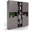Mobili Fiver, Libreria Componibile con ante in Cannettato Romina (153,6 x 173,6 cm), Grigio Cobalto, Libreria da Muro o Divisoria per Camera, Soggiorno, Ufficio, Made in Italy