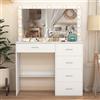 Teousev Toeletta da Trucco con Specchio, Scrivania Make Up Ampia con Luci Dimmerabili, Postazione Trucco con 5 Cassetti, 36×80×131 cm, Bianco, J91550