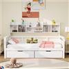 NNJN Divano letto, cassetti e scaffali, rete a doghe, letto per bambini, letto singolo, letto in legno massello, 90 x 200 cm (bianco)