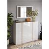 AVANTI TRENDSTORE - Marrubiu - Scarpiera in legno laminato bianco lucido/quercia Kadiz, con 4 ante a battente e 10 ripiani. Dimensioni LAP ca. 140x111x35cm