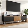 ModernLuxe Mobile Porta TV con a tre Ante, Tavolo TV Moderno Mobile Soggiorno Finitura Nero e Legno Naturale 160 x 39 x 49.5 cm