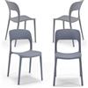 REDÒKASA Set di 4 Sedie in polipropilene KATE, impilabile, resistente ai raggi UV, design moderno, ideale per sala da pranzo, cucina, sala d'attesa, bar, ristoranti o da esterno (Grigio Asfalto)