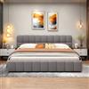 Julyue Letto Matrimoniale 140x200cm, Letto Imbottito con Testiera Imbottita, con Rete a Doghe in Legno, lino (Grigio, 140x200cm)