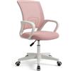 Cribel CINDY Sedia da Cameretta Rosa Ergonomica con Schienale in Rete Traspirante, Seduta Imbottita, Braccioli Integrati e Ruote 57.5x61.2x89-98 cm
