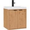 UEV Mobile Bagno a 2 Ante con Lavabo in Resina, 49x37,5x50, Naturale | Mobiletto Bagno Sospeso con Unico Design e Praticità, Set Mobili Salvaspazio per Bagno Piccolo con Motivo Naturale di Legno
